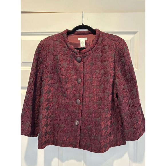 NWT‎ Laura Ashley Textured Button-Down Jacket Cropped Blazer Maroon Size M - Picture 1 of 5